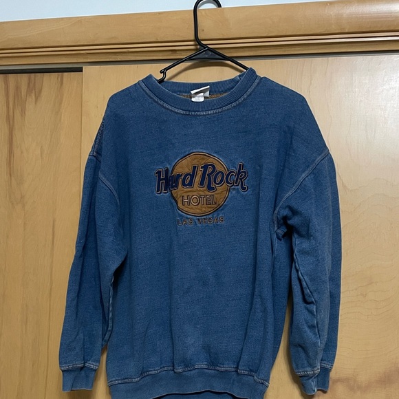 RARE Hard Rock HOTEL LAS VEGAS WASHED BLUE Crewneck Sweatshirt large - Picture 3 of 14